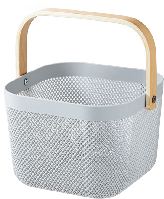 北歐簡約風木把手收納提籃 多場合適用 耐重加大 鏤空設計, 灰色, 1個