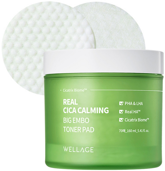 Wellage Real Cica Calming Big Embo 爽膚水墊 160ml, 1罐, 70片