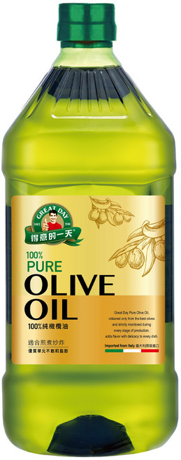 得意的一天 100% Pure 純橄欖油 義大利橄欖 適合煎煮炒, 2L, 1瓶