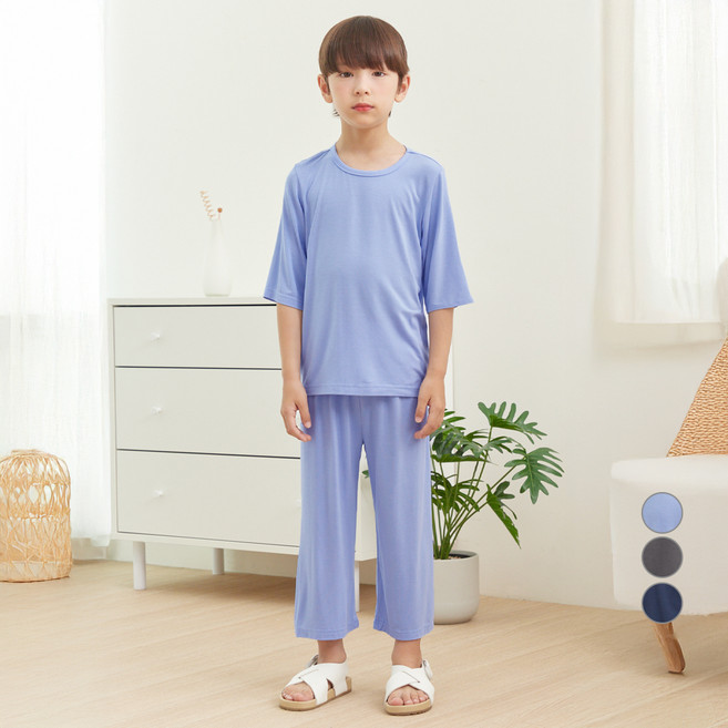 롤리트리 아동용 레이온 스판 찰랑 8부 데일리 라운지 웨어 세트