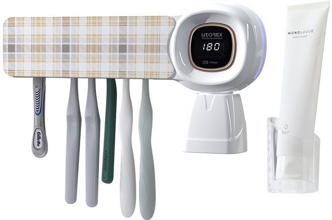 유토렉스 버츄럴 무선 UV 충전식 벽걸이 칫솔살균기, UTQ-2000W, 오렌지브라운