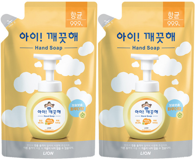 아이깨끗해 핸드워시 순 파우더향 리필용, 450ml, 2개