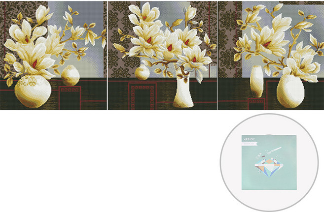 아트조이 DIY 보석 십자수 캔버스형 3단 세트, 목련화, 1세트