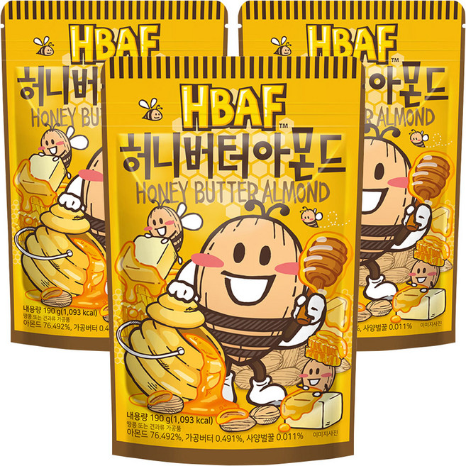 HBAF 허니버터 아몬드, 190g, 3개
