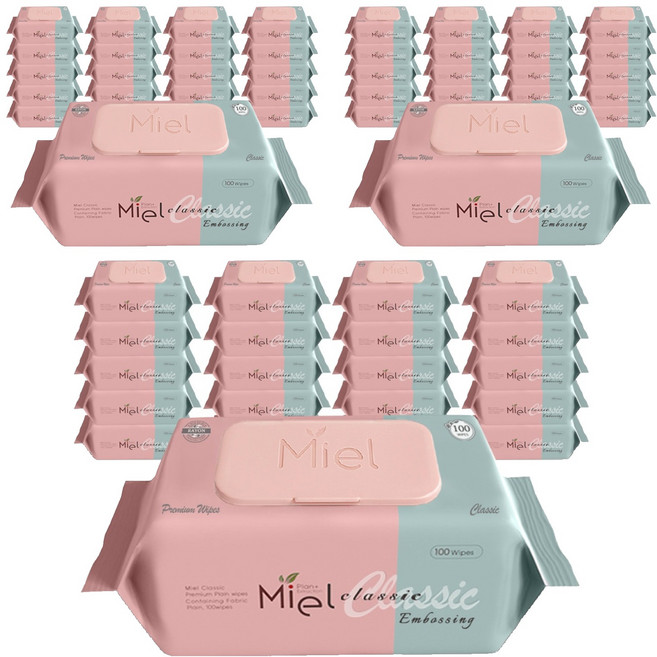 미엘 클래식 엠보싱 물티슈 캡형, 50g, 100매, 60개