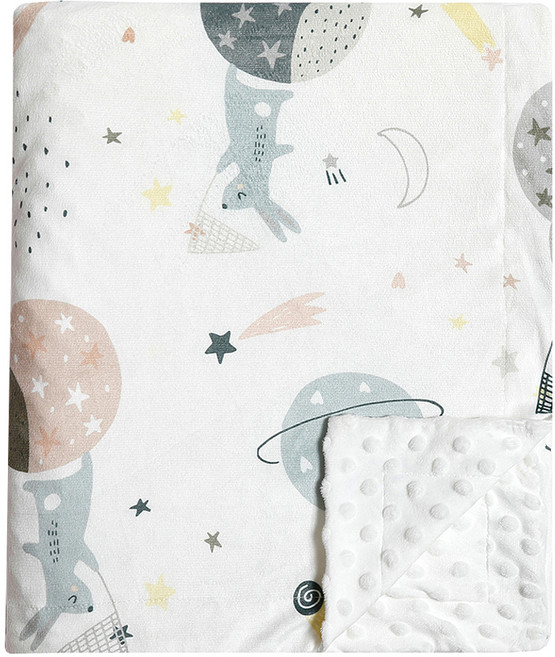 彌月禮盒組-嬰兒童安撫魔豆毯110x75cm, 1入, 登月兔 白色