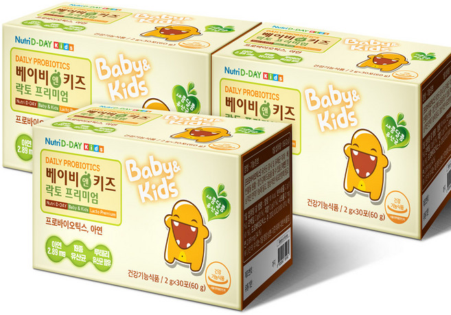 뉴트리디데이 베이비앤키즈 락토프리미엄 유산균, 60g, 3개