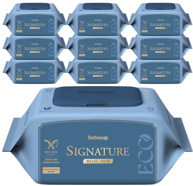 베베숲 시그니처 블루 에코 유아물티슈 캡형, 75g, 70매, 10개