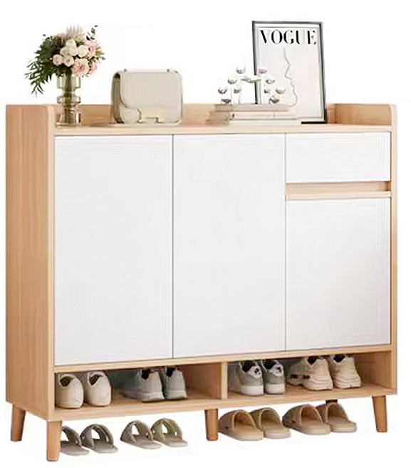 三門一抽鞋櫃 444-KC 80cm, 田原橡木 + 白色, 1個