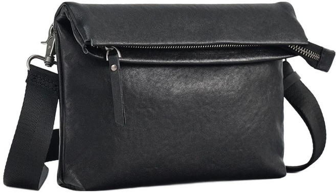 真皮頭層牛皮男款薄款肩背包/斜背包/男包 LB1056, 黑色, 1個