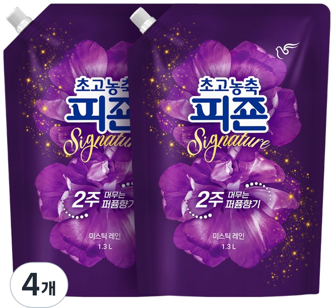 피죤 초고농축 시그니쳐 섬유유연제 미스틱레인 리필, 1.3L, 1개입, 4개