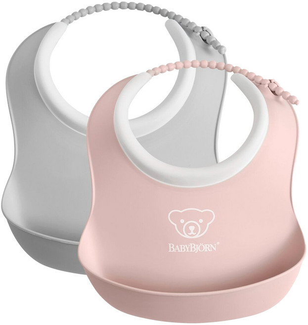 베이비뵨 유아용 스몰 베이비 빕 이유식 턱받이 2종 세트, 그레이 + 파우더핑크, 2개입, 1세트