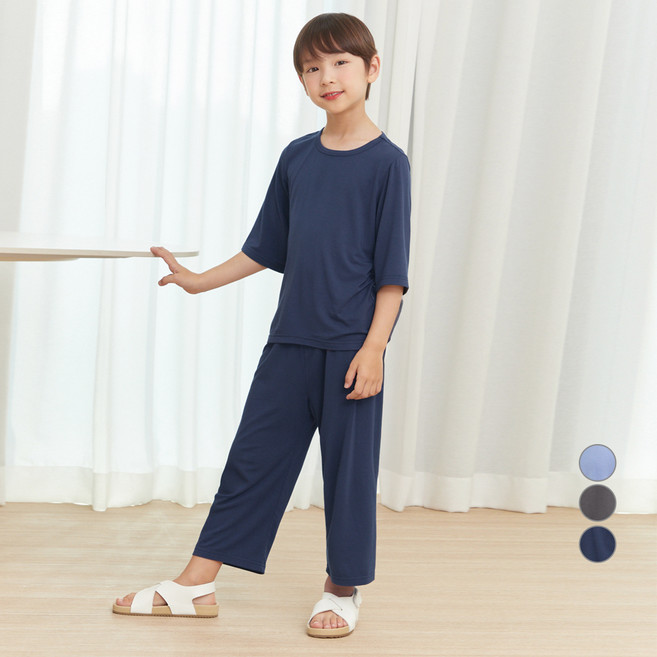 롤리트리 아동용 레이온 스판 찰랑 8부 데일리 라운지 웨어 세트