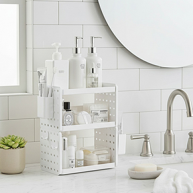 MF스토어 토이 큐브 다용도 책상 화장품 욕실 주방 정리 미니 선반, 3단 화이트, 1개