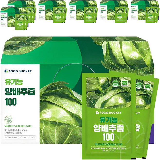 푸드버킷 국내산 유기농 양배추즙 100, 3L, 7개