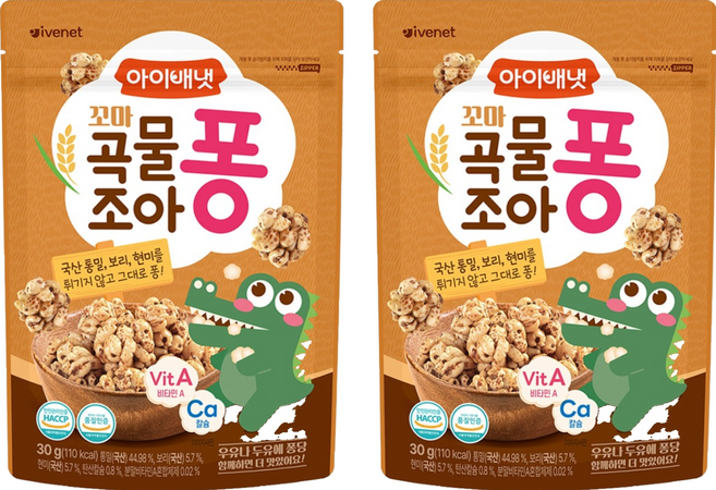 아이배냇 꼬마곡물조아퐁 과자, 곡물맛, 30g, 2개