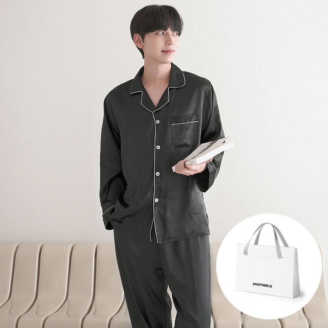 어나더디 커플용 샤무즈 실크 라이크 긴팔 잠옷 + 선물포장 쇼핑백