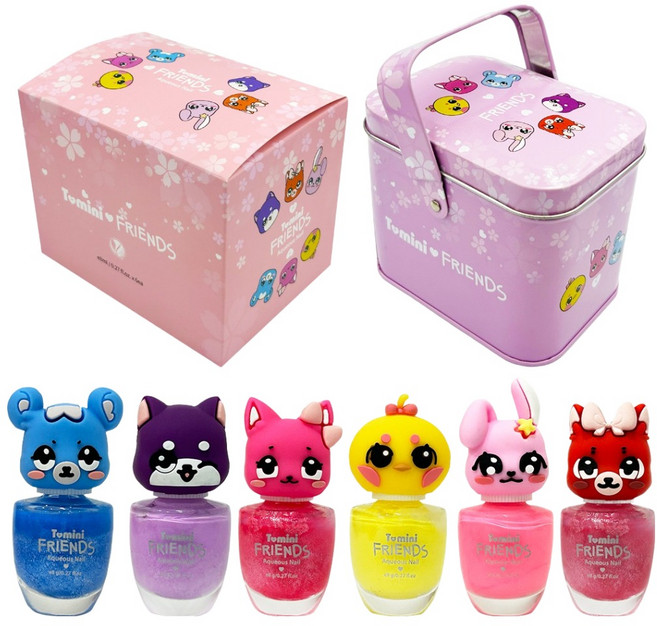 투미니 프렌즈 수성 어린이 매니큐어 6종 + 틴케이스, 1개, 혼합색상