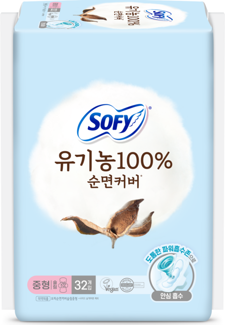 쏘피 유기농 순면커버 슬림 생리대 날개형, 중형, 32개입, 1개