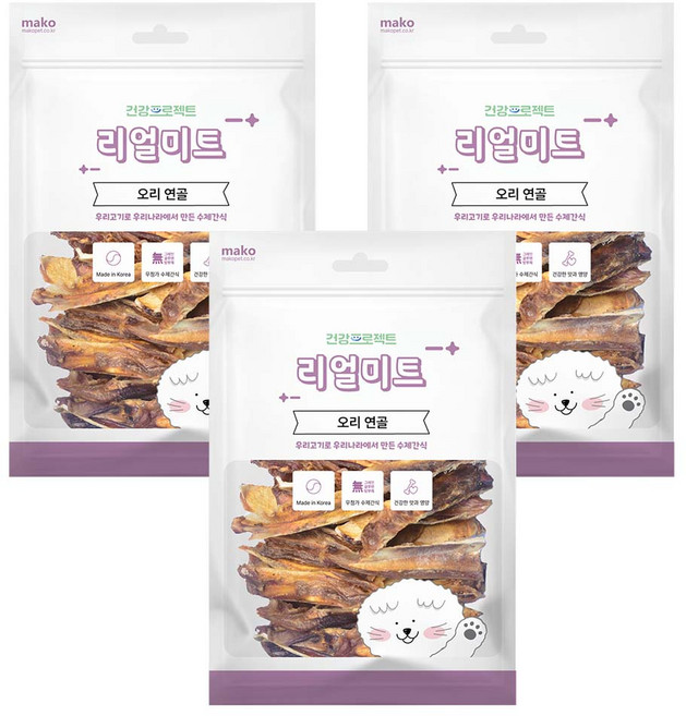 강아지 건강프로젝트 리얼미트 수제간식, 오리연골, 300g, 3개
