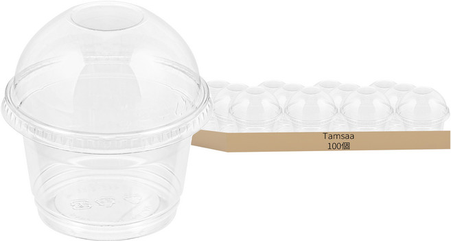Tamsaa PET透明甜點杯 + 蓋子, 100入, 1組