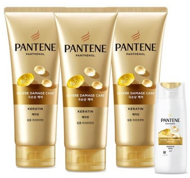 팬틴 케라틴 극손상케어 트리트먼트 220ml 3p + 샴푸 90ml 세트, 1개