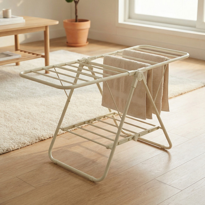 르엘 접이식 2단 미니 빨래건조대, 아이보리