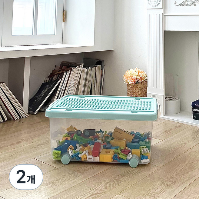 플라팜 블록 리빙박스 듀플로 호환, 투명, 35L, 2개