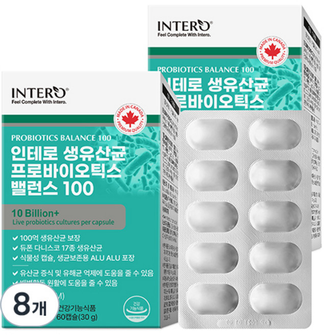 인테로 생유산균 프로바이오틱스 밸런스 100, 60정, 8개