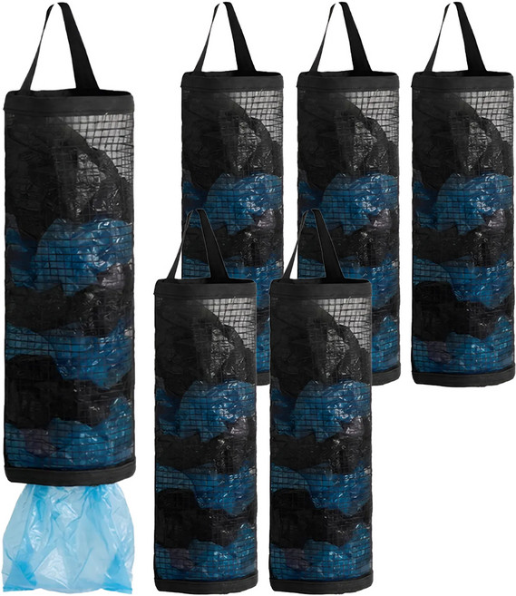 해피위더스 접이식 메쉬 비닐봉투 정리함, 블랙, 6개