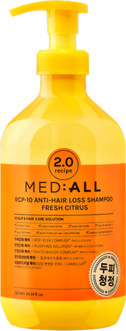 MED ALL 頭皮清潔洗髮露 新鮮柑橘, 720ml, 1瓶