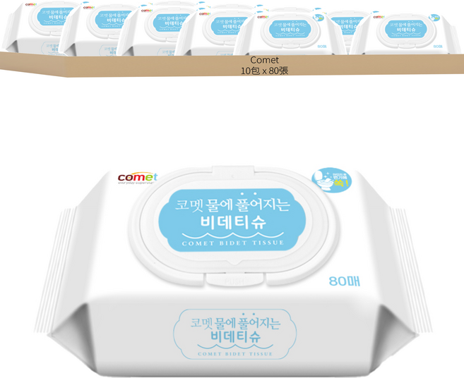 comet 可溶水濕紙巾, 80張, 10包