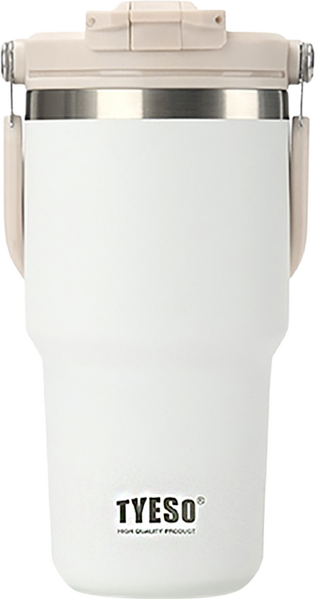 TYESO 泰碩 二代 304不鏽鋼手提保溫冰霸杯, 雪峰白, 750ml, 1個