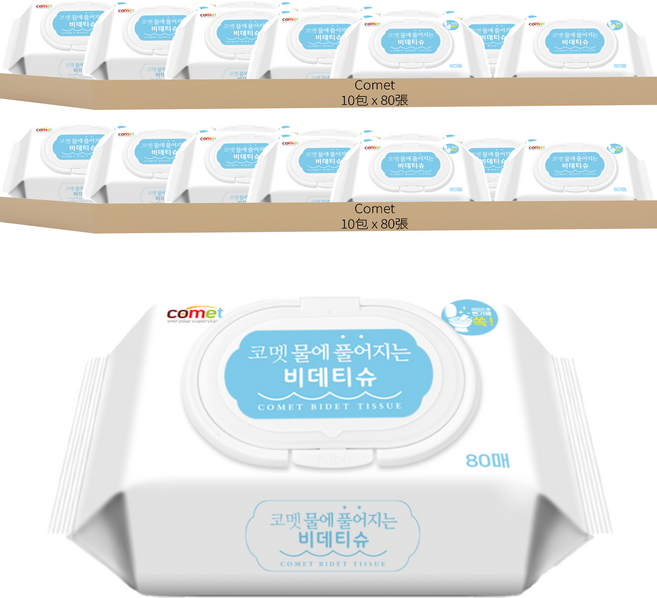 comet 可溶水濕紙巾, 80張, 20包
