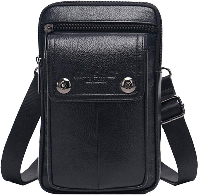 Xiao Duo Li LEATHER 真皮頭層牛皮3WAY男士可肩背雙拉鍊手機包腰包 LB1050