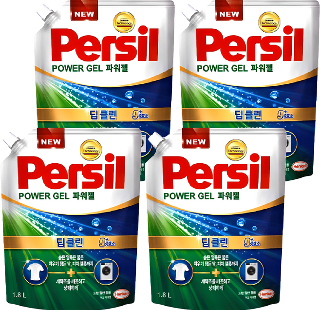 퍼실 딥클린 파워젤 플러스 겸용 액상세제 리필, 1.8L, 4개