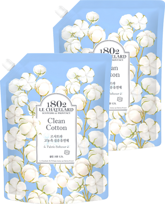 르샤트라1802 고농축 섬유유연제 클린 코튼 리필, 1.5L, 2개