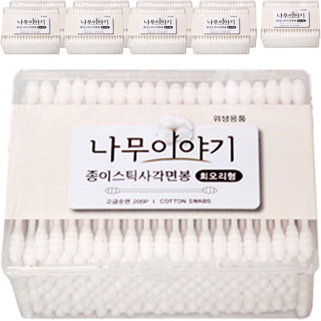 나무이야기 회오리형 종이스틱 사각 멸균면봉, 100개입, 10개