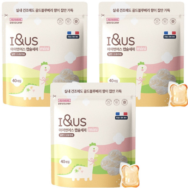 아이앤어스 캡슐세제 미니 골드블루베리향, 40개입, 3개