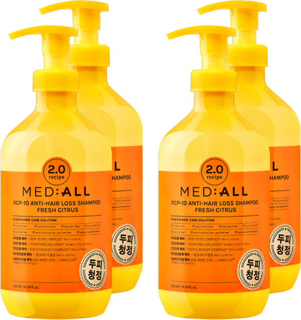 MED ALL 頭皮清潔洗髮露 新鮮柑橘, 720ml, 4瓶