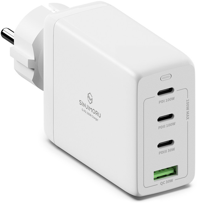 신지모루 오피디 100W GaN PD 접지 멀티 4포트 PPS C타입 초고속 충전기, 화이트, 1개
