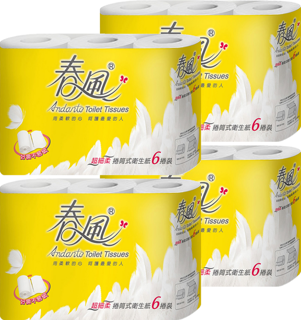 春風 捲筒式花紋衛生紙 270張, 6捲, 4袋