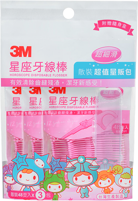 3M 星座牙線棒 超值量販包 附隨身盒 3包, 144支, 1袋
