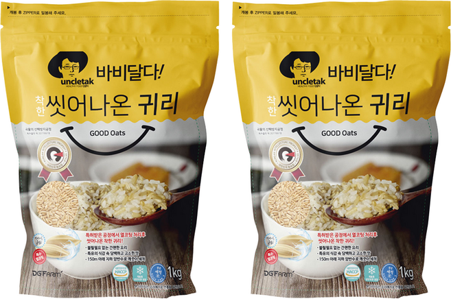 엉클탁 바비달다 씻어나온 귀리, 1kg, 2개