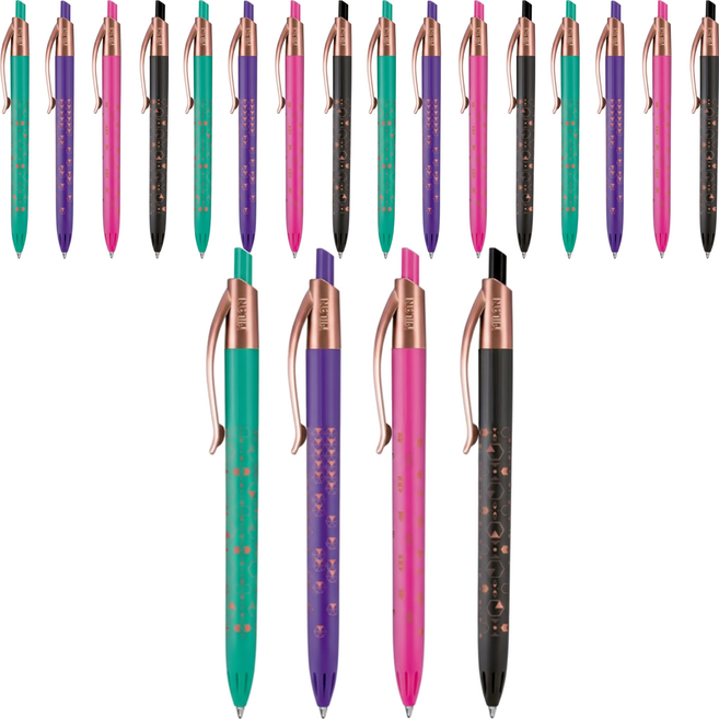 MILAN P1 COPPER星鑽原子筆 4色隨身組 1.0mm, 5組, 綠色 + 紫色 + 粉色 + 黑色