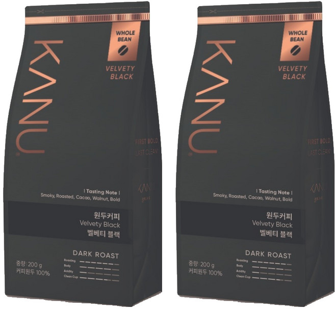 카누 커피 원두 벨베티 블랙, 홀빈(분쇄안함), 200g, 2개
