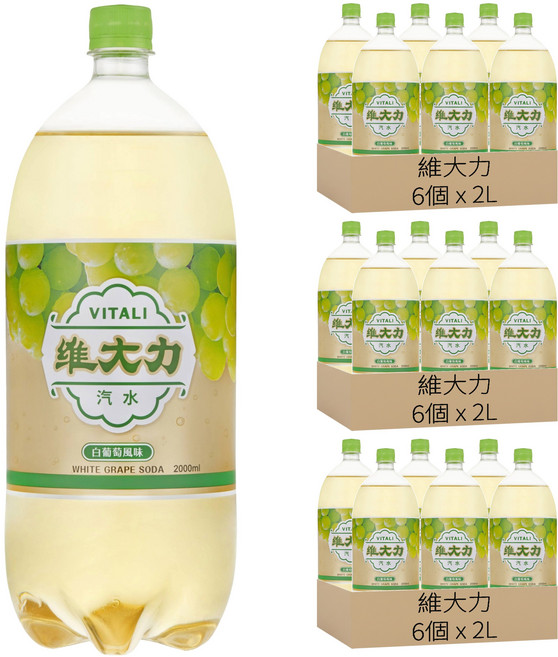 維大力 白葡萄風味汽水, 18個, 2L