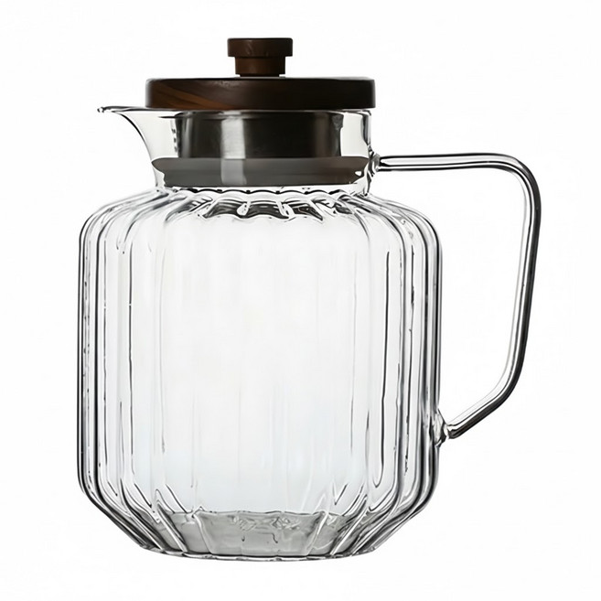FOREVER 高硼硅耐熱玻璃豎紋水壺/茶壺, 透明色 + 木色, 1.5L, 1個