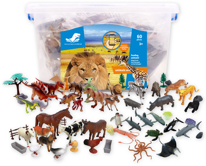 다이노랩 메가 버켓 공룡 동물 바다 농장 피규어 60p, 1개