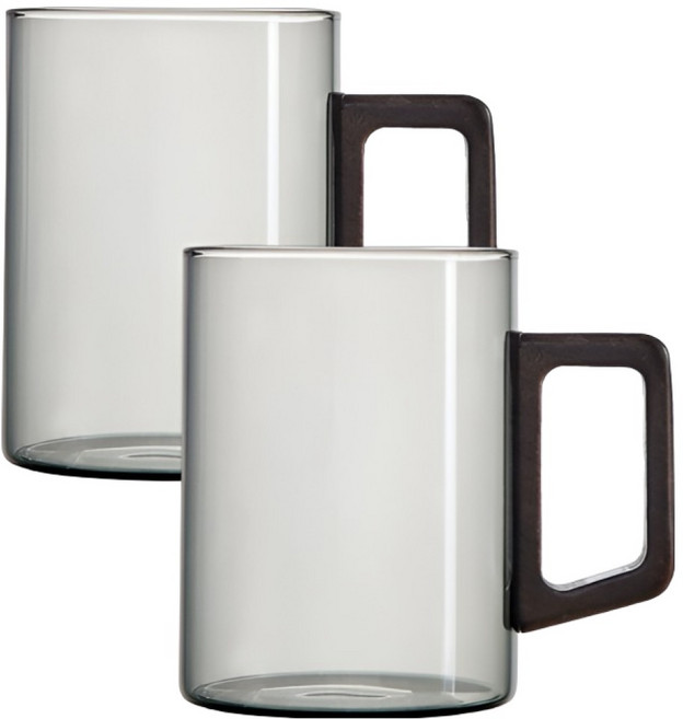 홈썸 우드 핸들 머그잔 400ml, 스모크 그레이, 2개